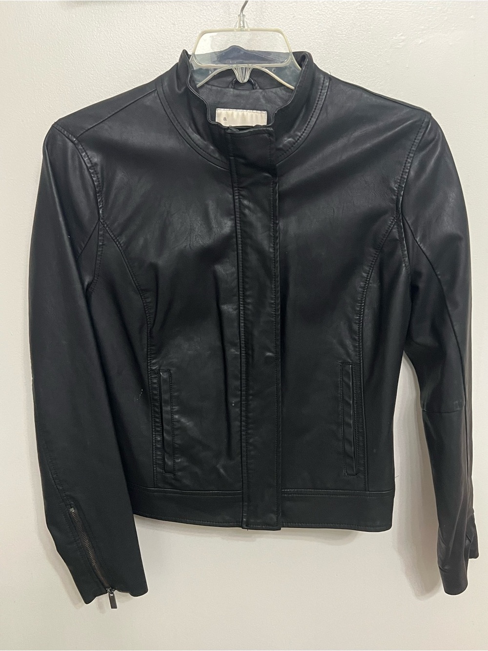 a new day Black Leather Bomber Jacket